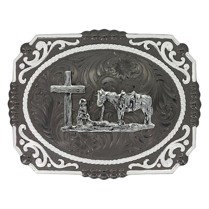 Montana Silversmiths Gunmetal Cameo Filigree with Christian Cowboy Buckle 25815SB-731