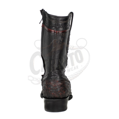 Wild West Men Black Cherry 79B0318 Ostrich Dubai Toe Short Boot