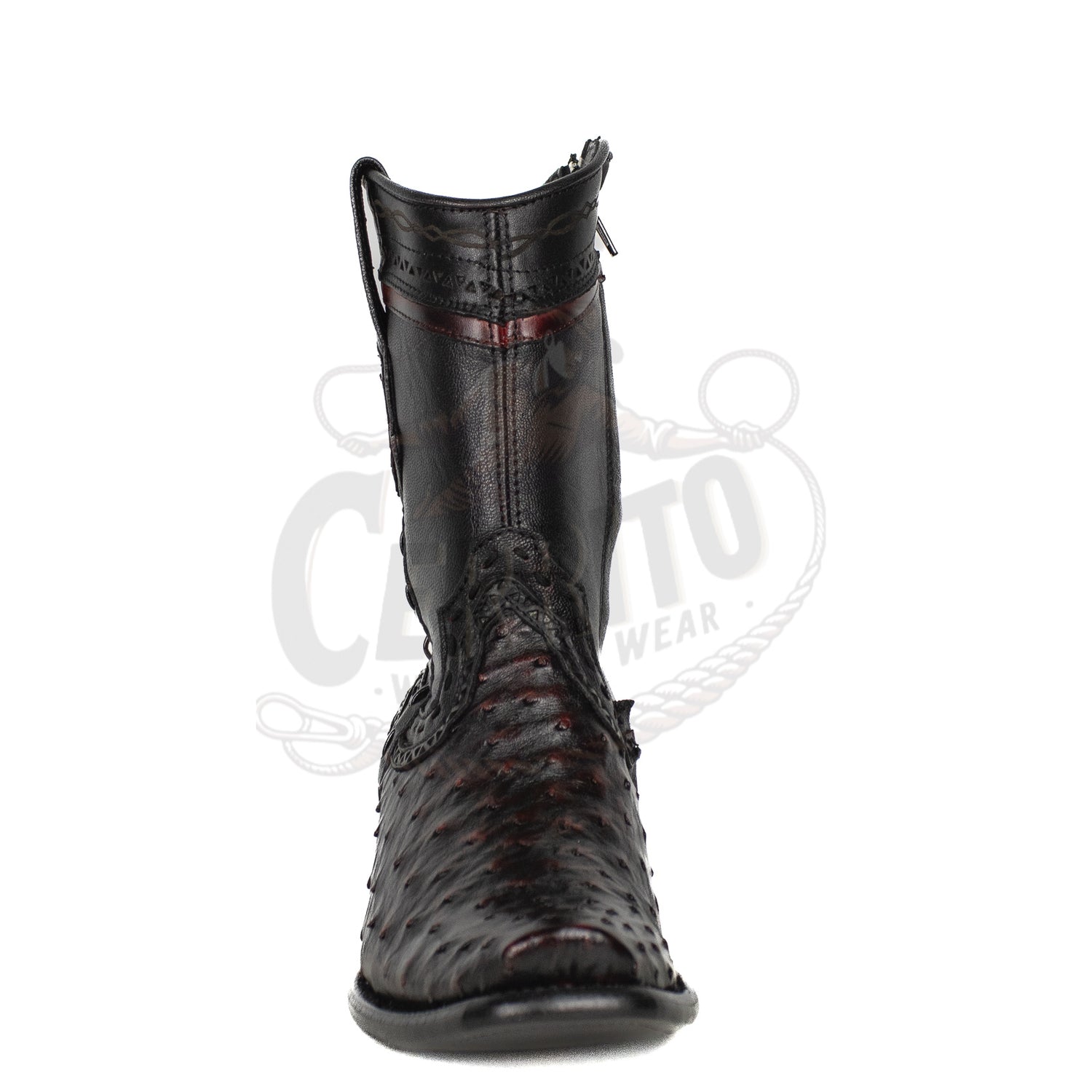 Wild West Men Black Cherry 79B0318 Ostrich Dubai Toe Short Boot