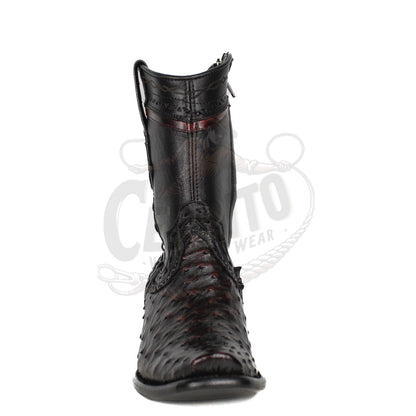 Wild West Men Black Cherry 79B0318 Ostrich Dubai Toe Short Boot