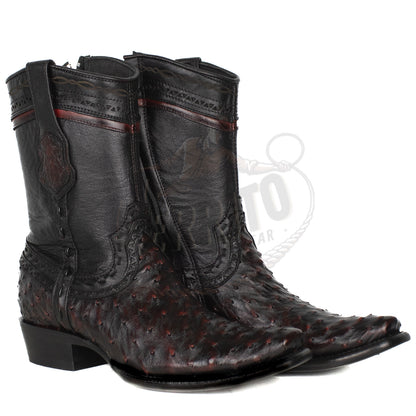 Wild West Men Black Cherry 79B0318 Ostrich Dubai Toe Short Boot