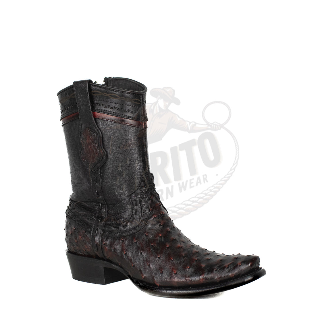 Wild West Men Black Cherry 79B0318 Ostrich Dubai Toe Short Boot