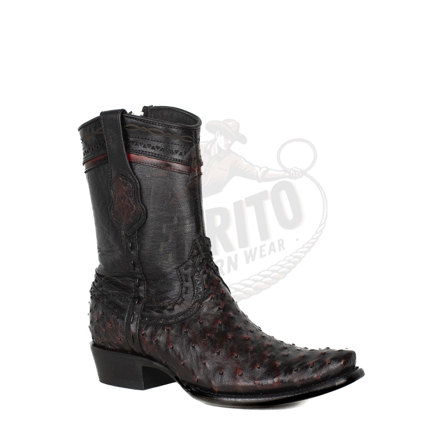 Wild West Men Black Cherry 79B0318 Ostrich Dubai Toe Short Boot