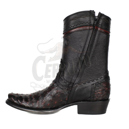Wild West Men Black Cherry 79B0318 Ostrich Dubai Toe Short Boot