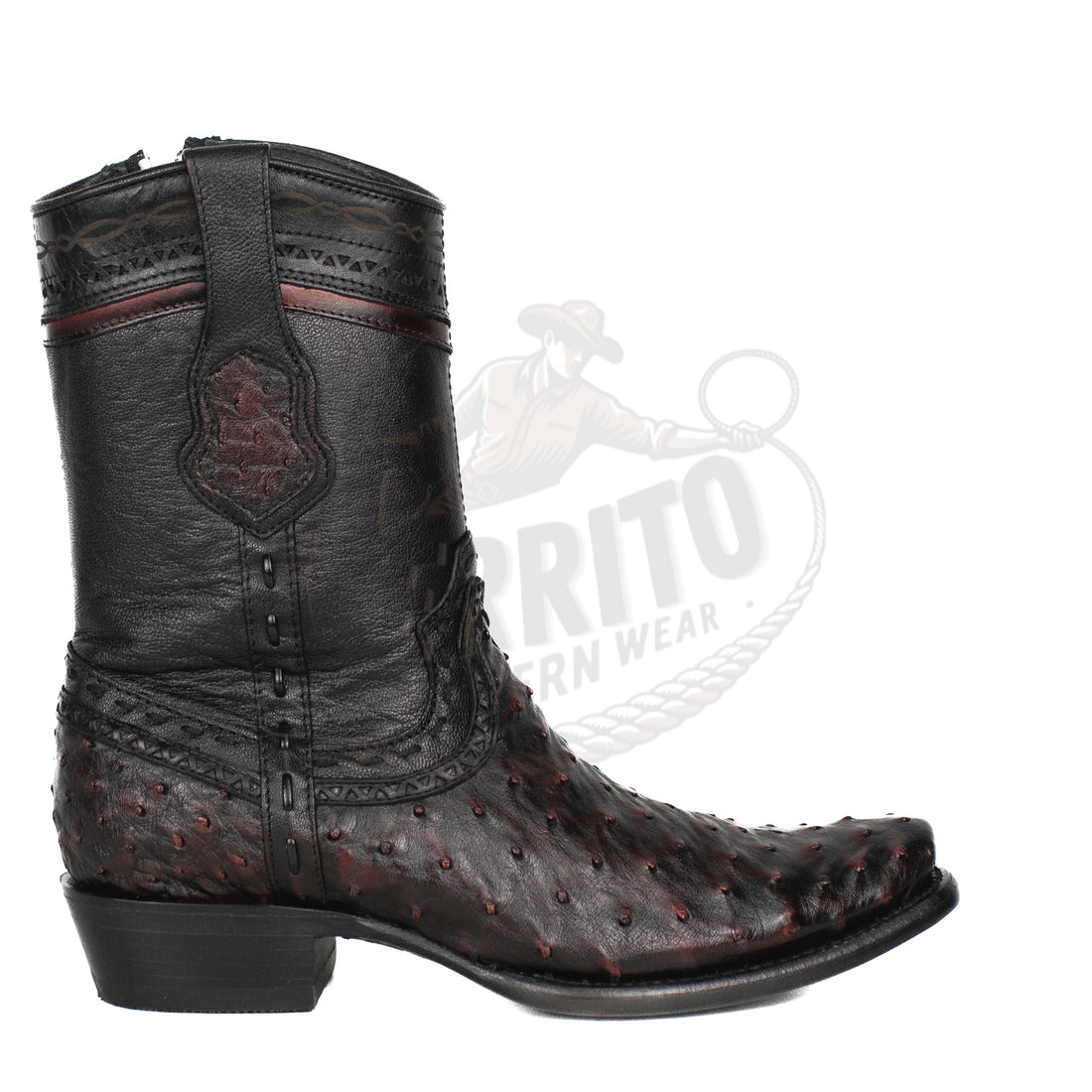 Wild West Men Black Cherry 79B0318 Ostrich Dubai Toe Short Boot