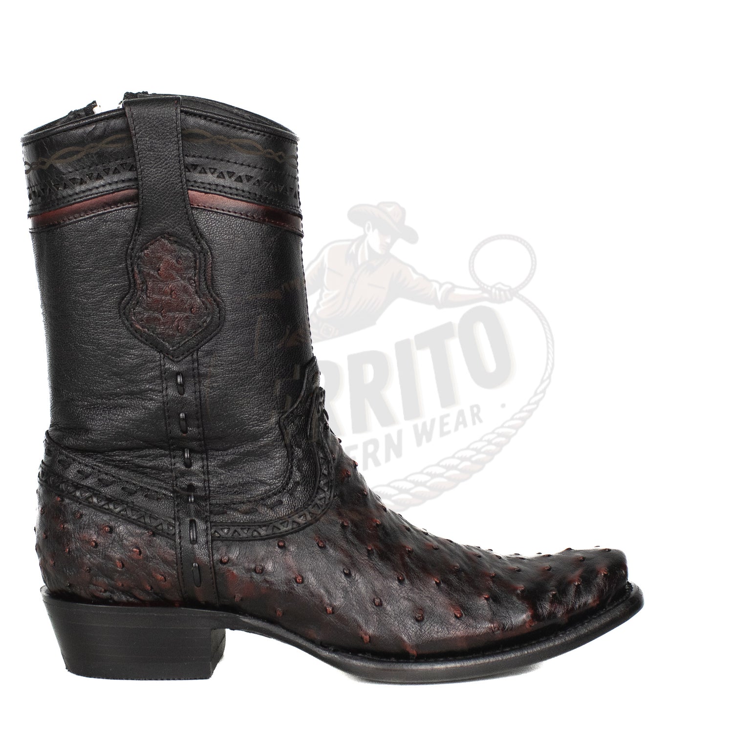 Wild West Men Black Cherry 79B0318 Ostrich Dubai Toe Short Boot