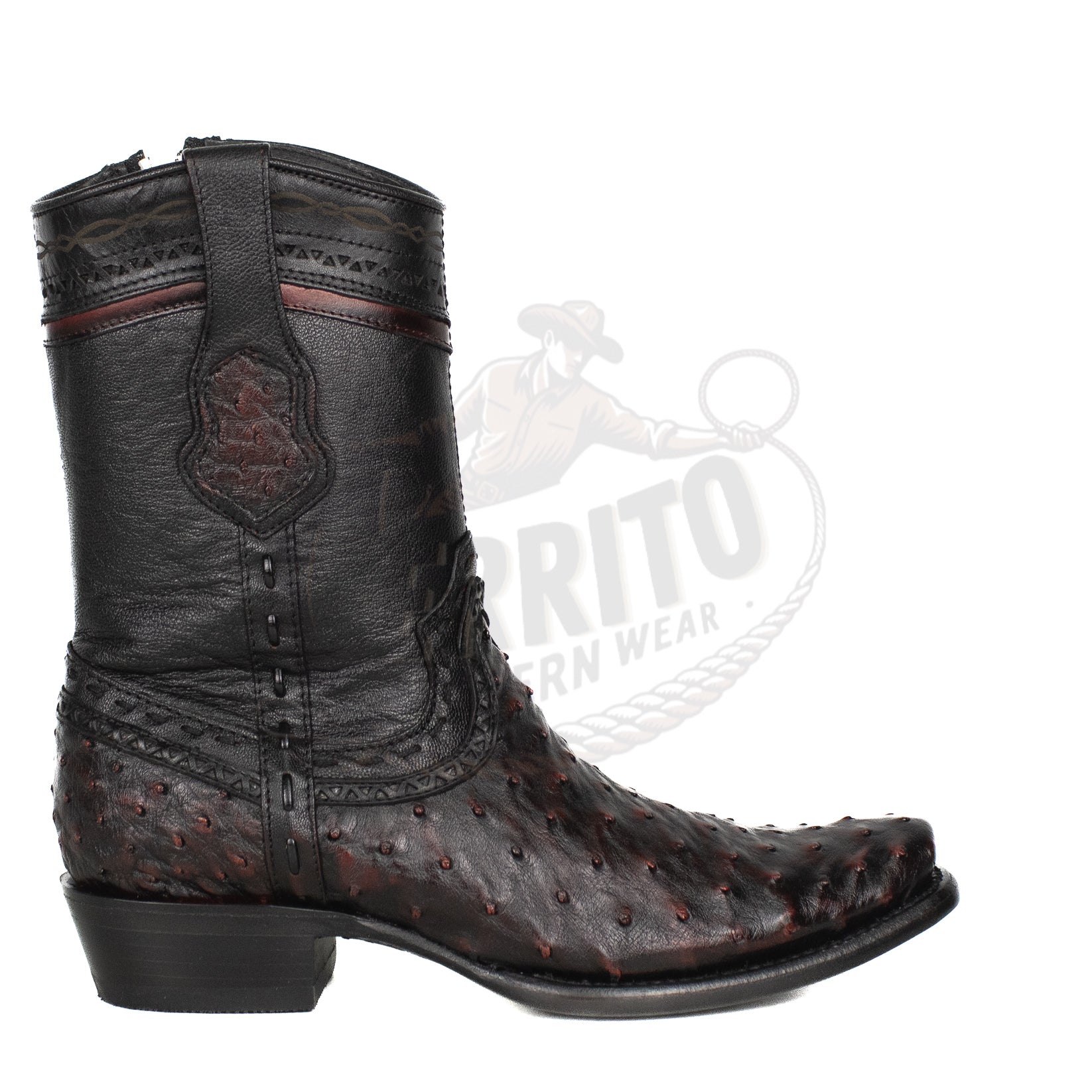 Wild West Men Black Cherry 79B0318 Ostrich Dubai Toe Short Boot