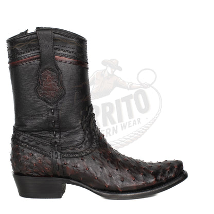 Wild West Men Black Cherry 79B0318 Ostrich Dubai Toe Short Boot