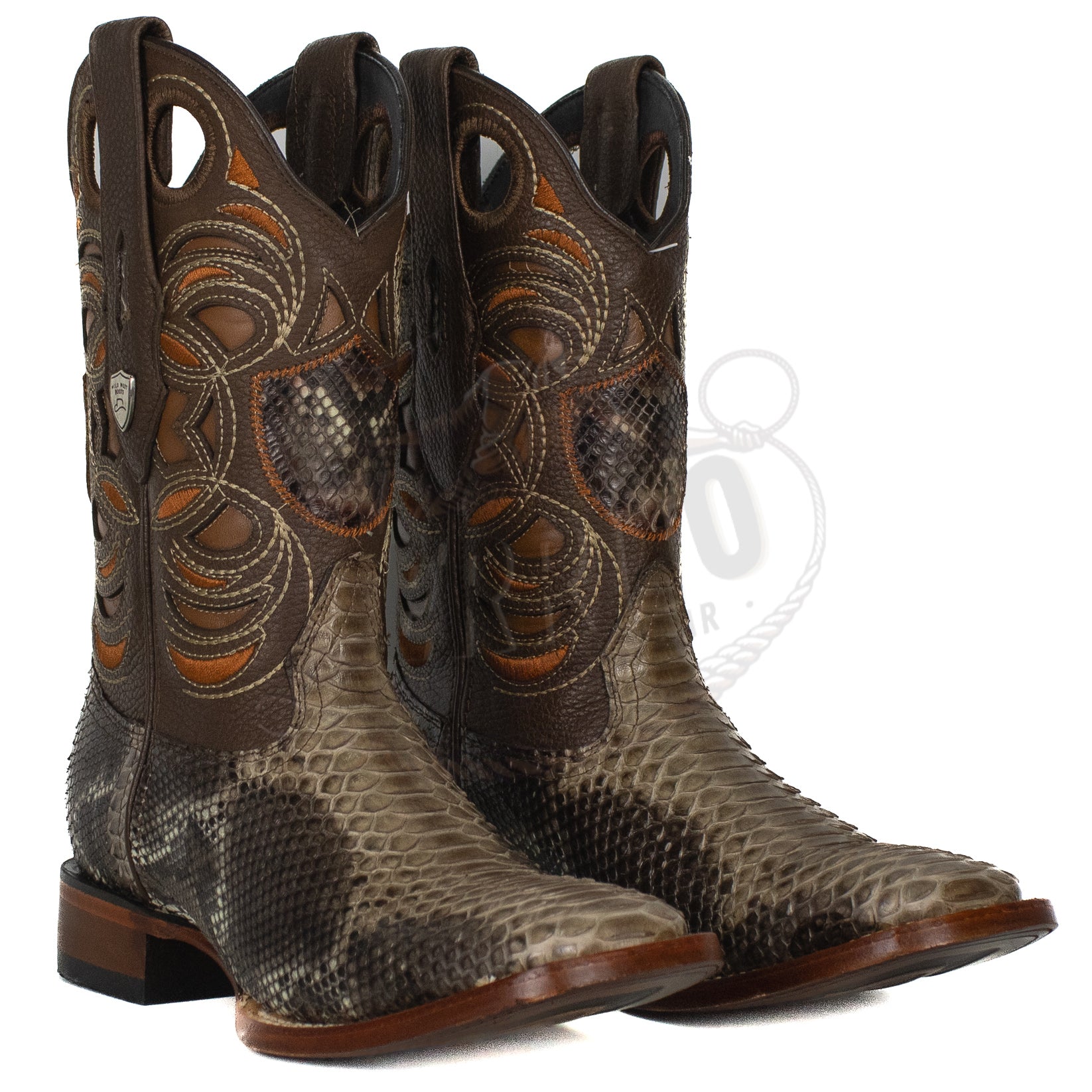 Wild West Men 8245785 Rustic Brown Python Square Toe Boot
