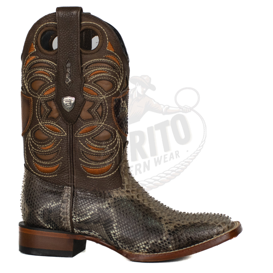 Wild West Men 8245785 Rustic Brown Python Square Toe Boot