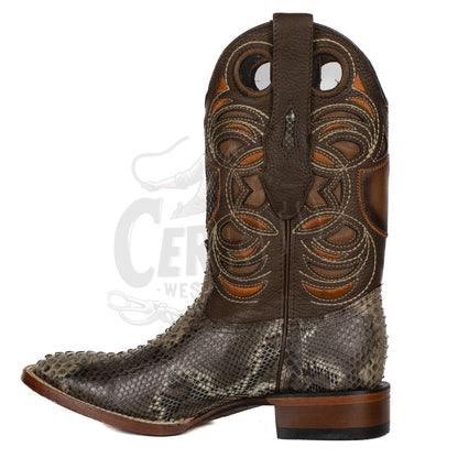Wild West Men 8245785 Rustic Brown Python Square Toe Boot