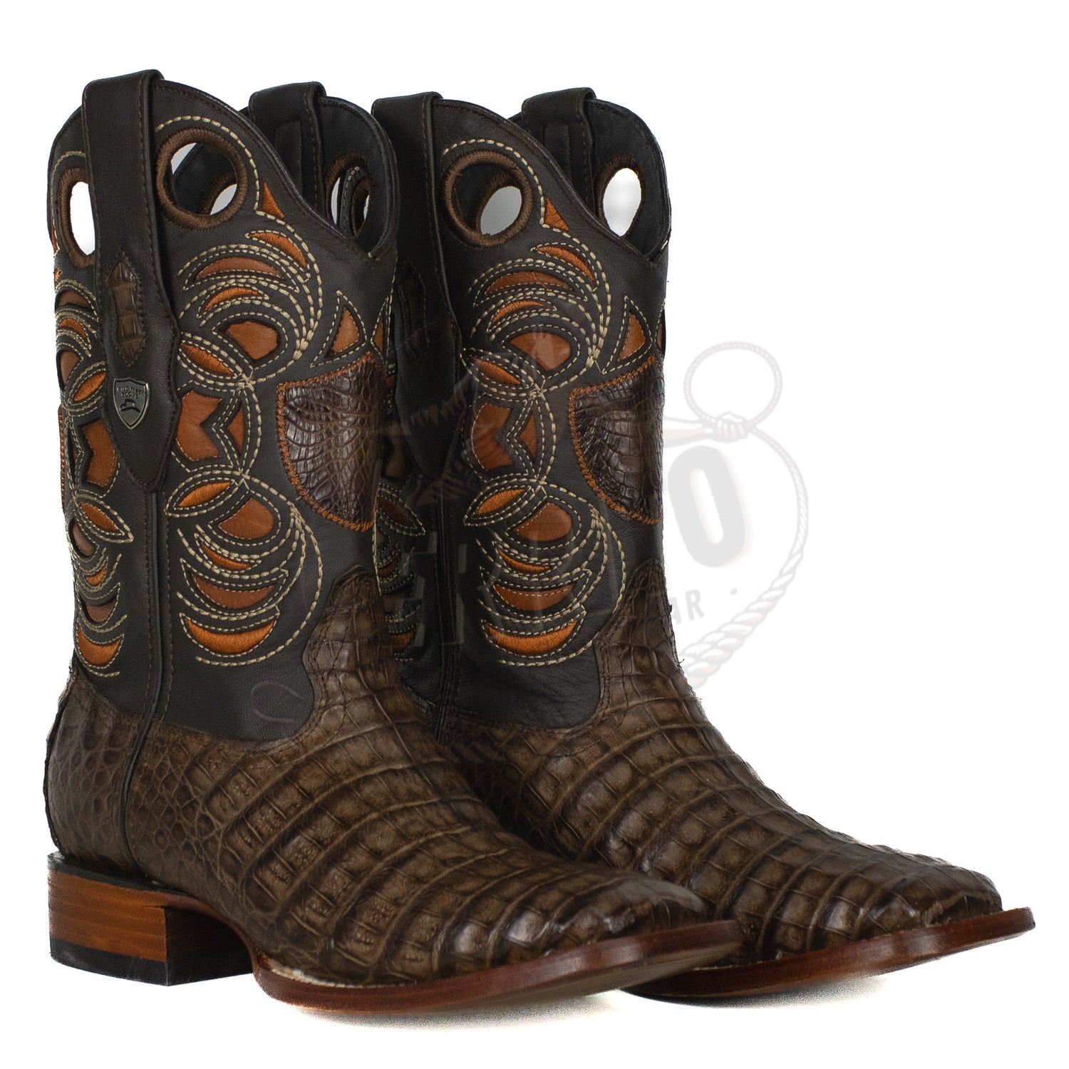 Wild West Men Caiman Belly Square Toe Brown 8248207 Boot