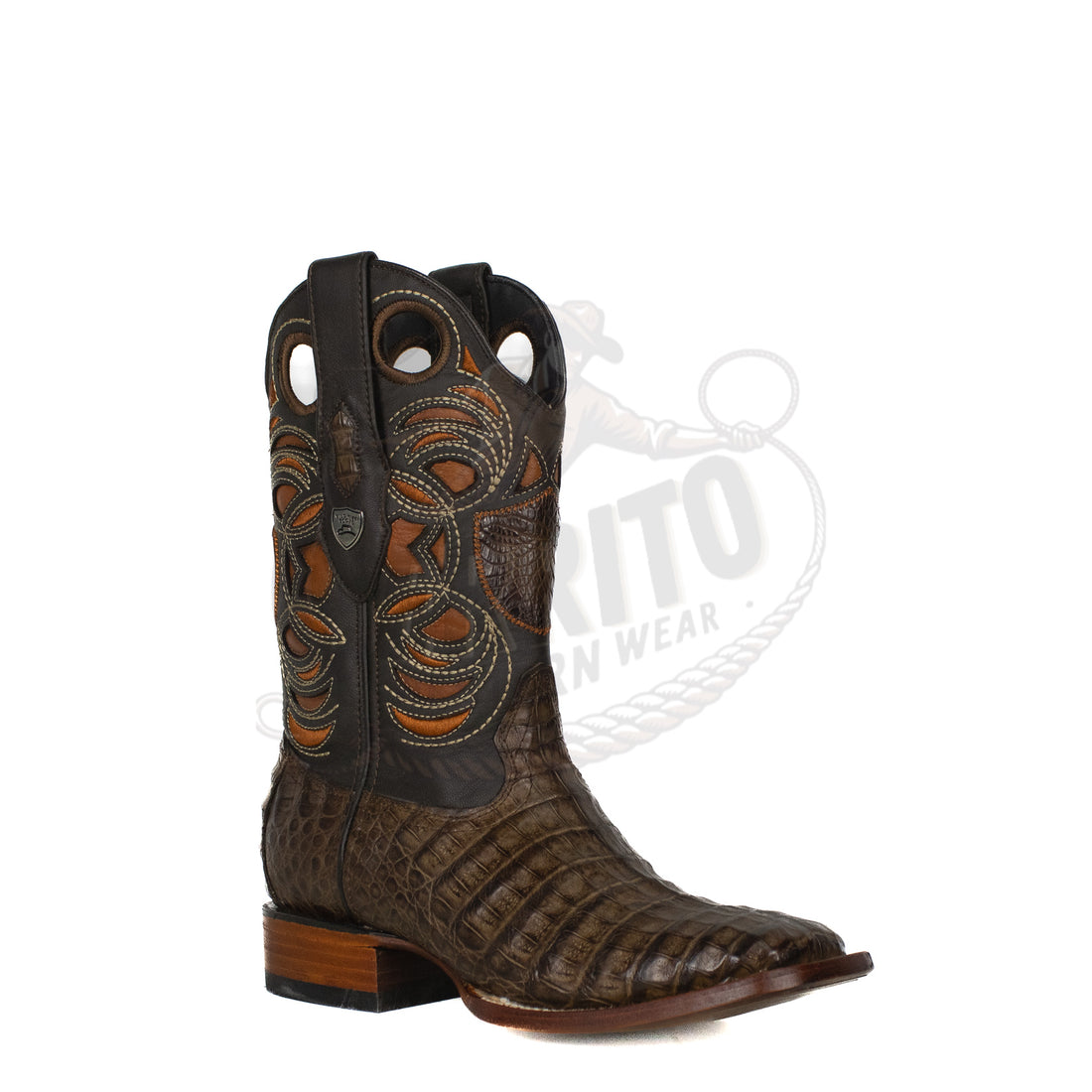 Wild West Men Caiman Belly Square Toe Brown 8248207 Boot