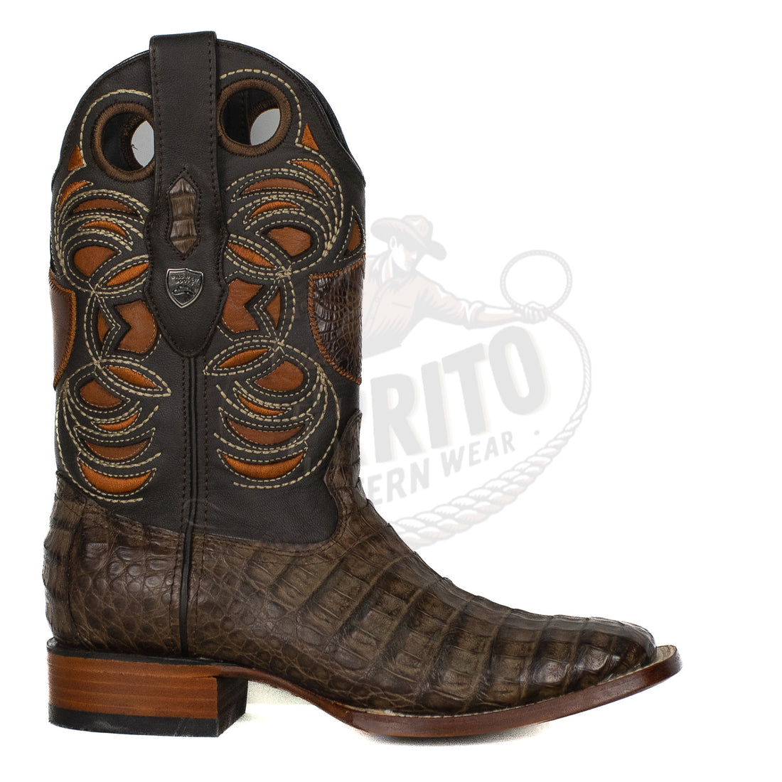 Wild West Men Caiman Belly Square Toe Brown 8248207 Boot