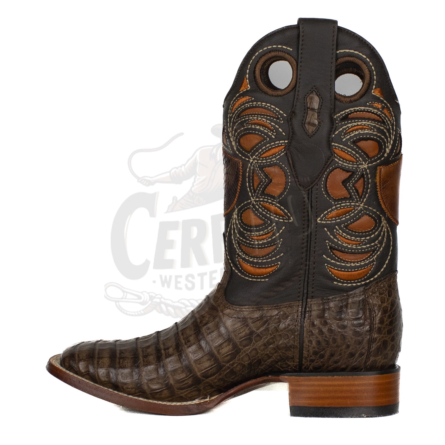 Wild West Men Caiman Belly Square Toe Brown 8248207 Boot
