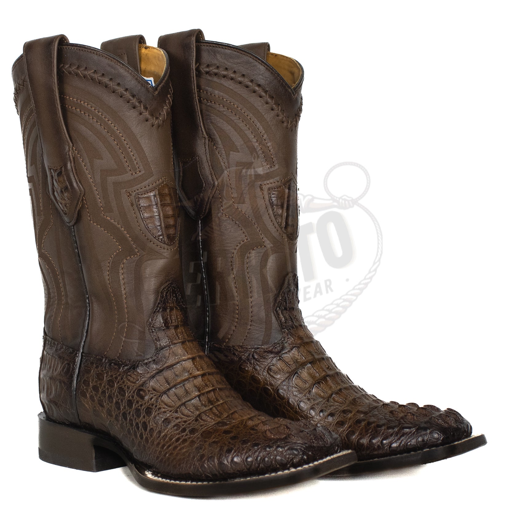 Wild West Men 824L0216 Faded Brown Caiman Hornback Wide Square Toe Boot