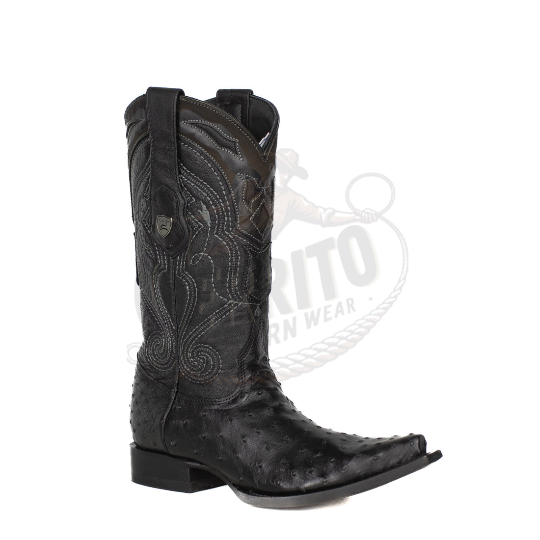 Wild West Men Ostrich Snip Toe Black 940305 Boot