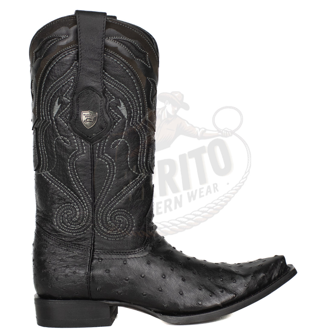 Wild West Men Ostrich Snip Toe Black 940305 Boot