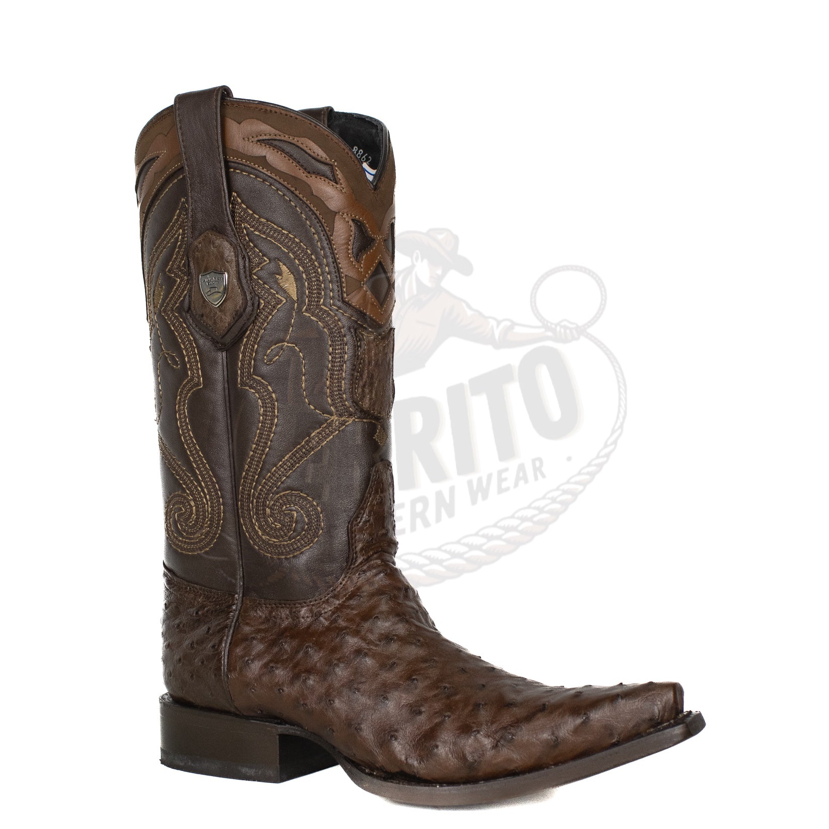 Wild West Men Ostrich Snip Toe 940307 Brown Boot