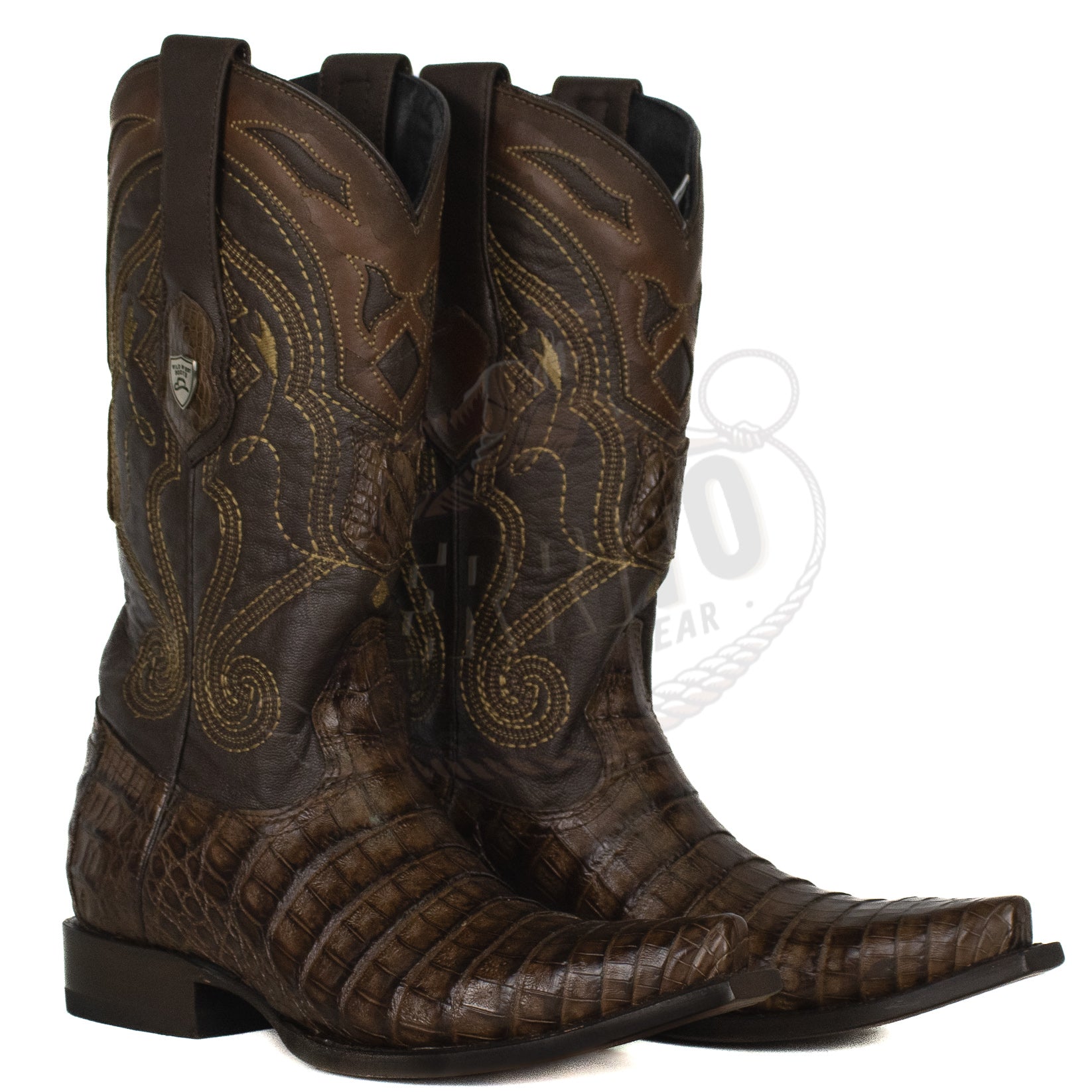 Wild West Men Caiman Belly Brown 948207 Snip Toe Boot