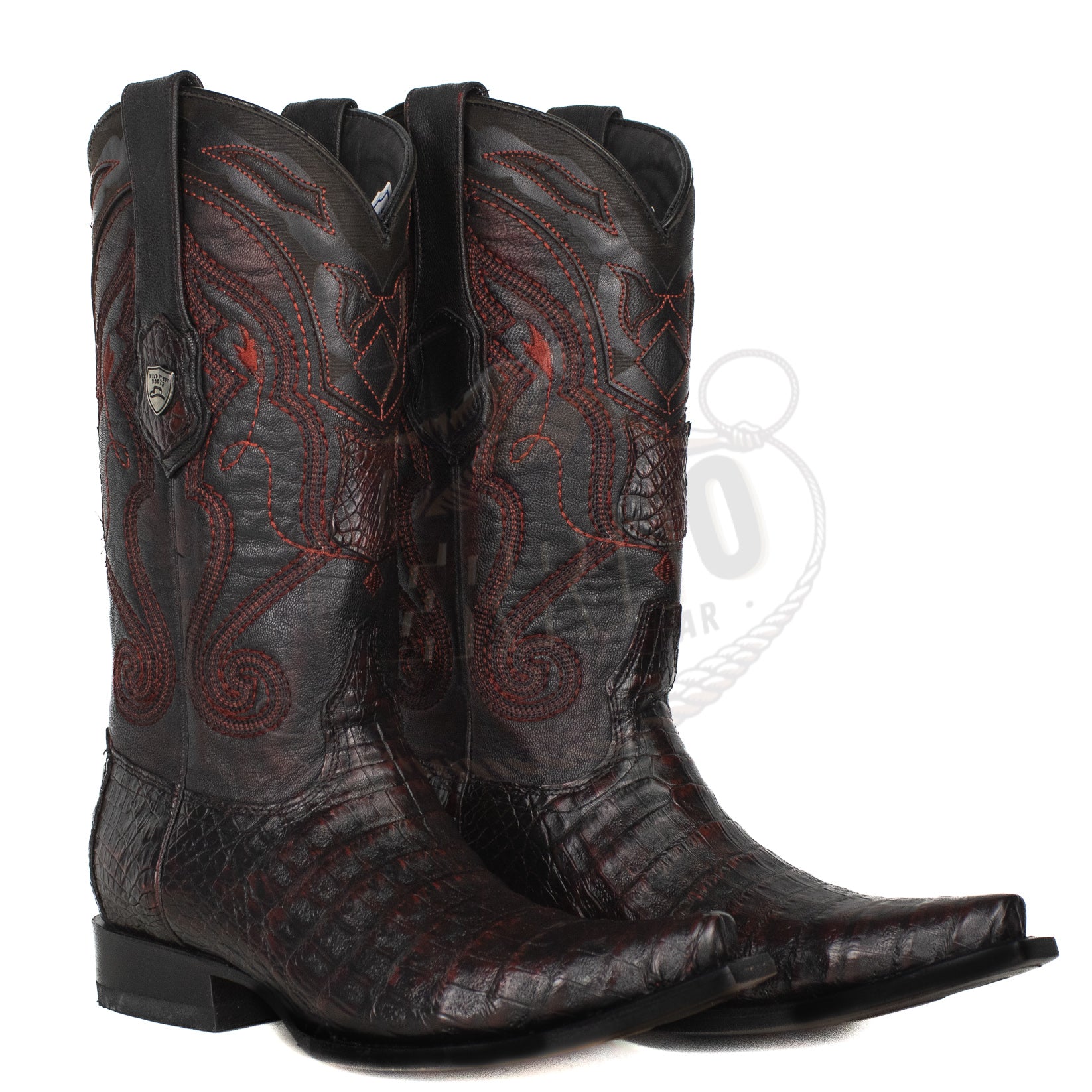 Wild West Men Caiman Belly Black Cherry 948218 Snip Toe Boot