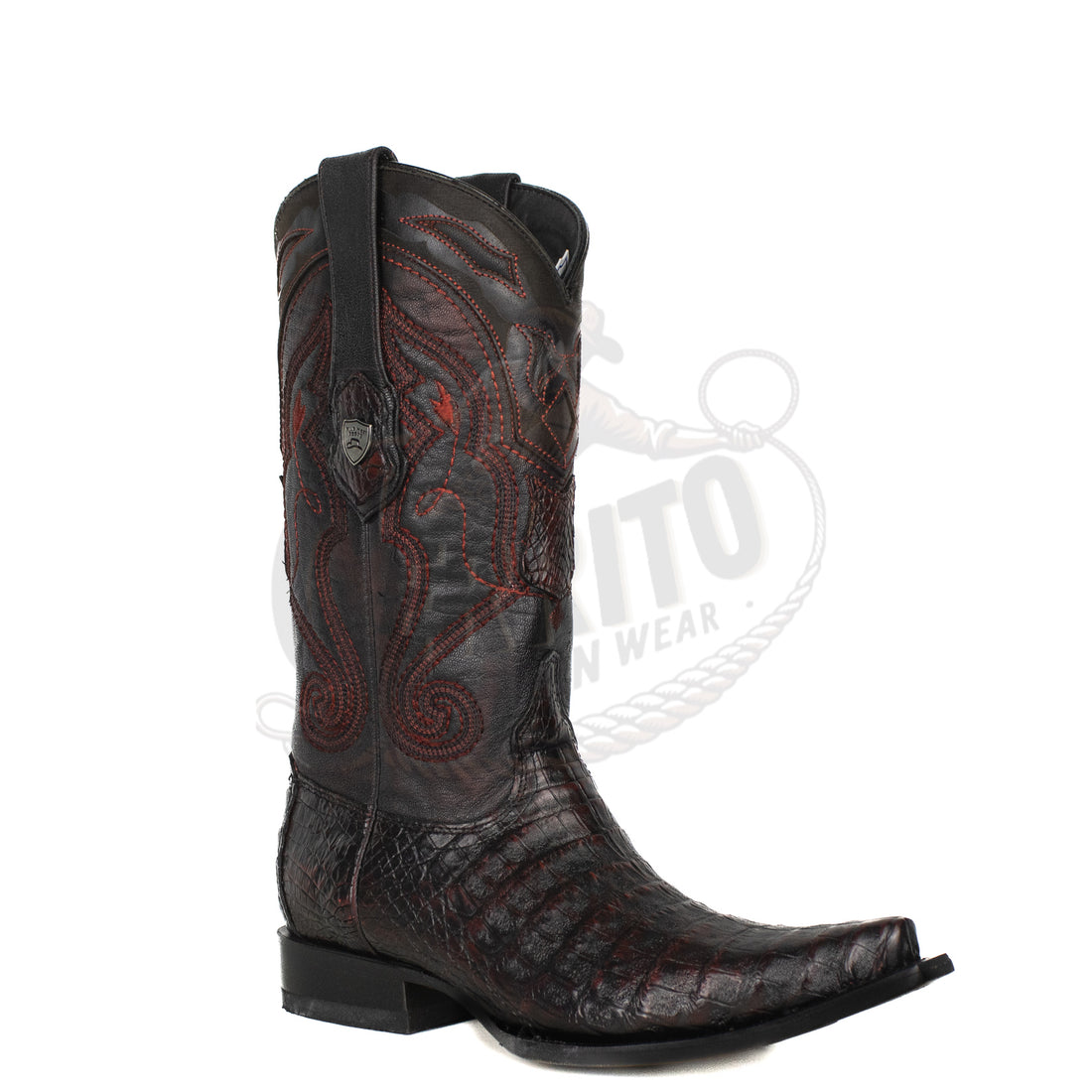 Wild West Men Caiman Belly Black Cherry 948218 Snip Toe Boot