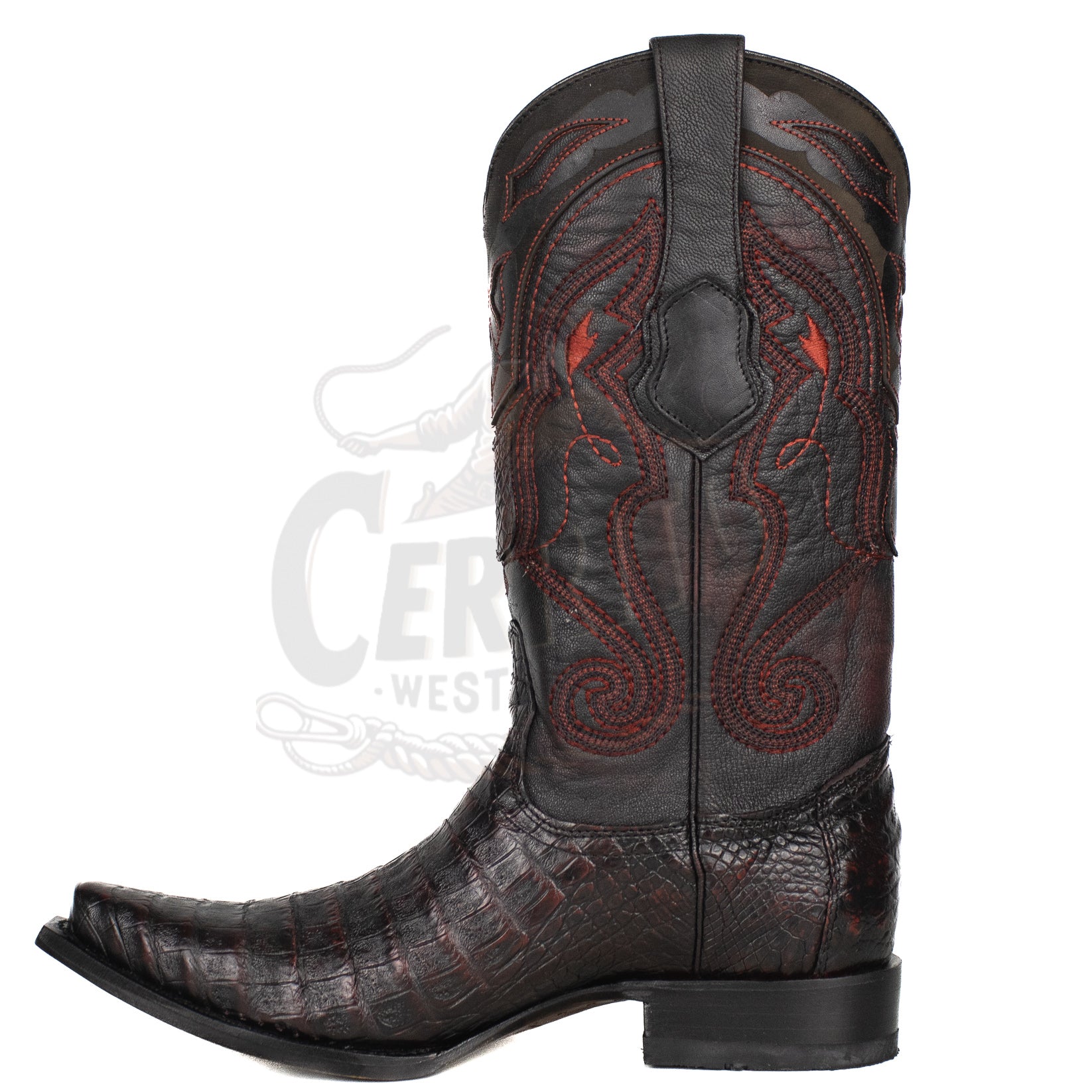 Wild West Men Caiman Belly Black Cherry 948218 Snip Toe Boot
