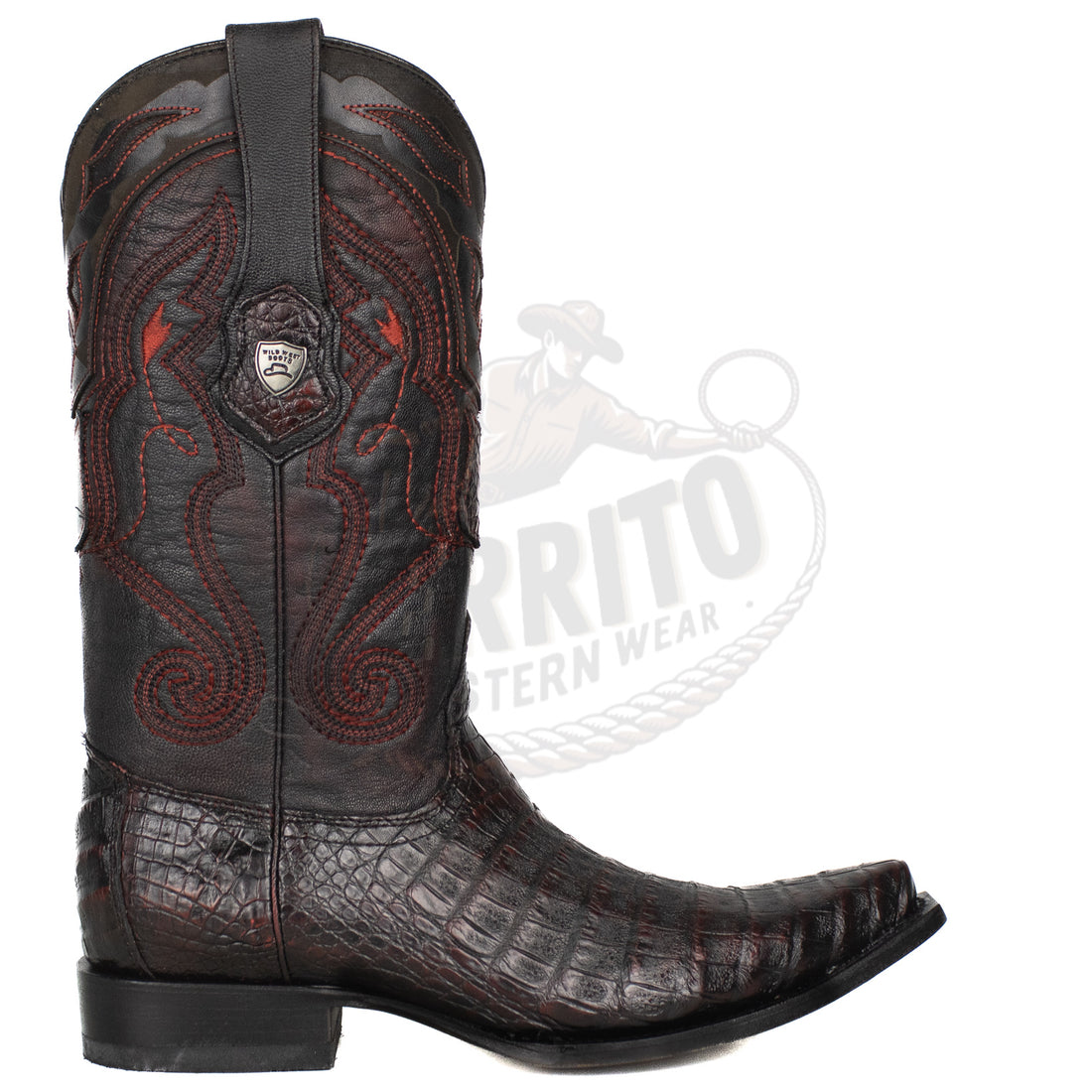 Wild West Men Caiman Belly Black Cherry 948218 Snip Toe Boot