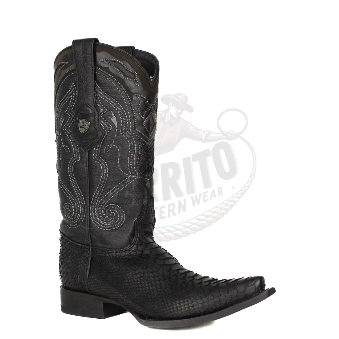 Wild West Men Graso Black 94G5705 Python Snip Toe Boot