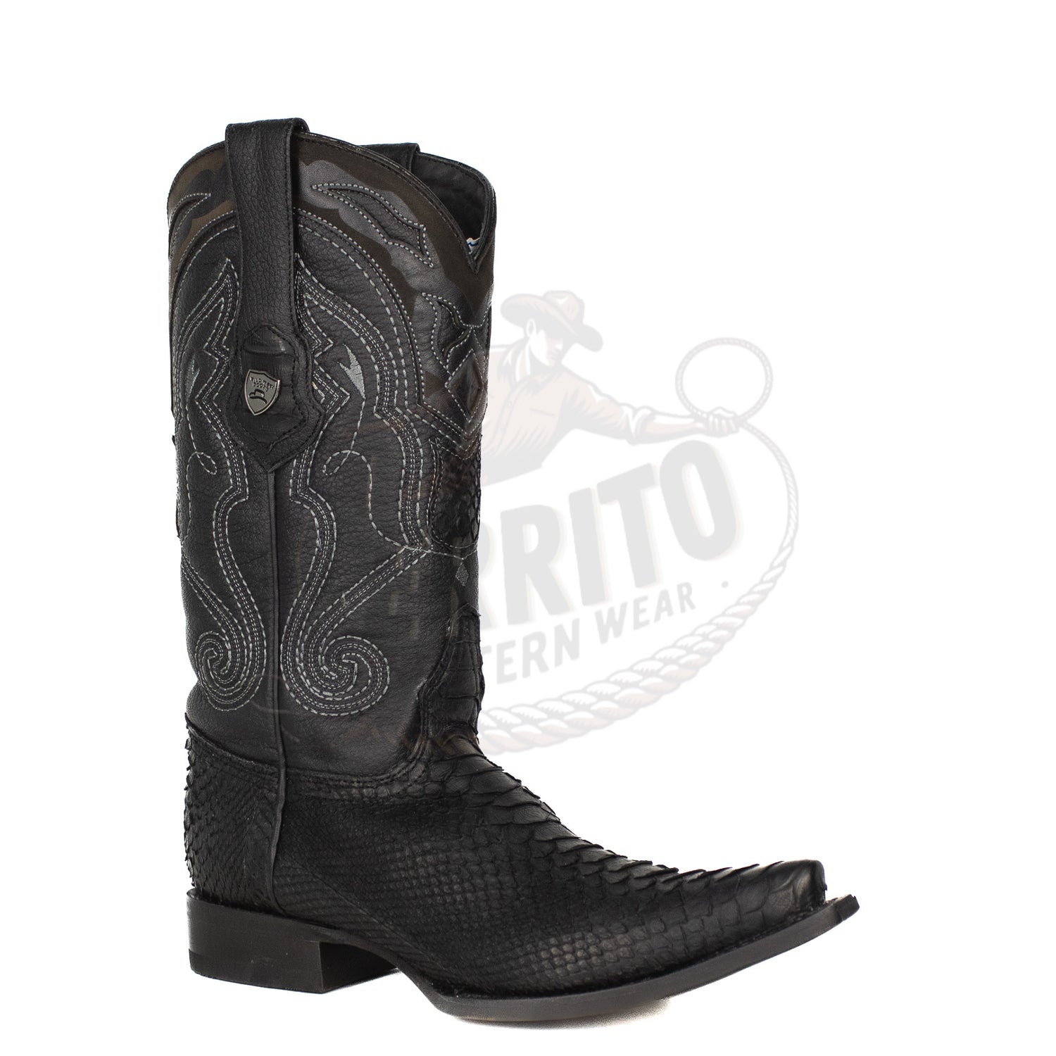 Wild West Men Graso Black 94G5705 Python Snip Toe Boot