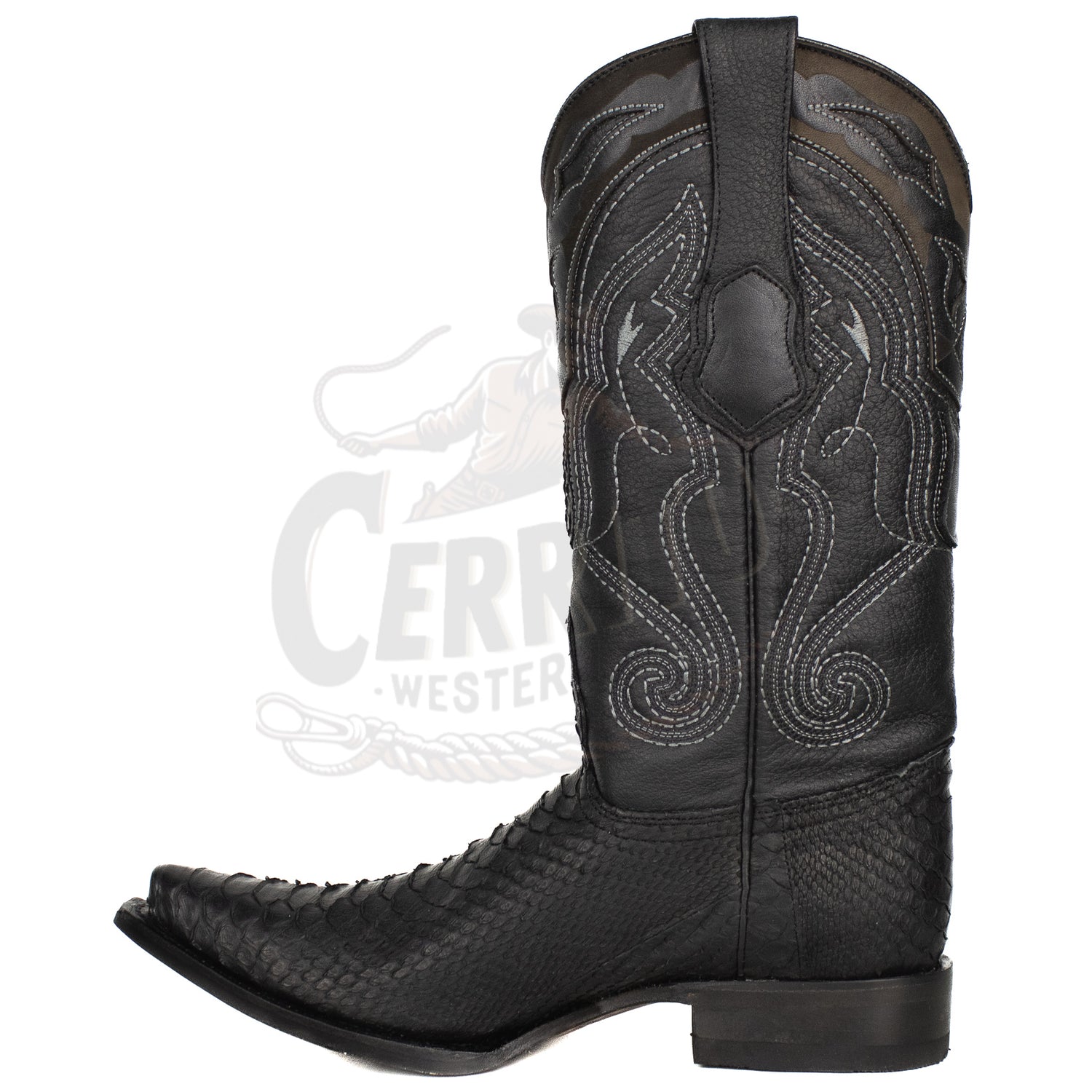Wild West Men Graso Black 94G5705 Python Snip Toe Boot