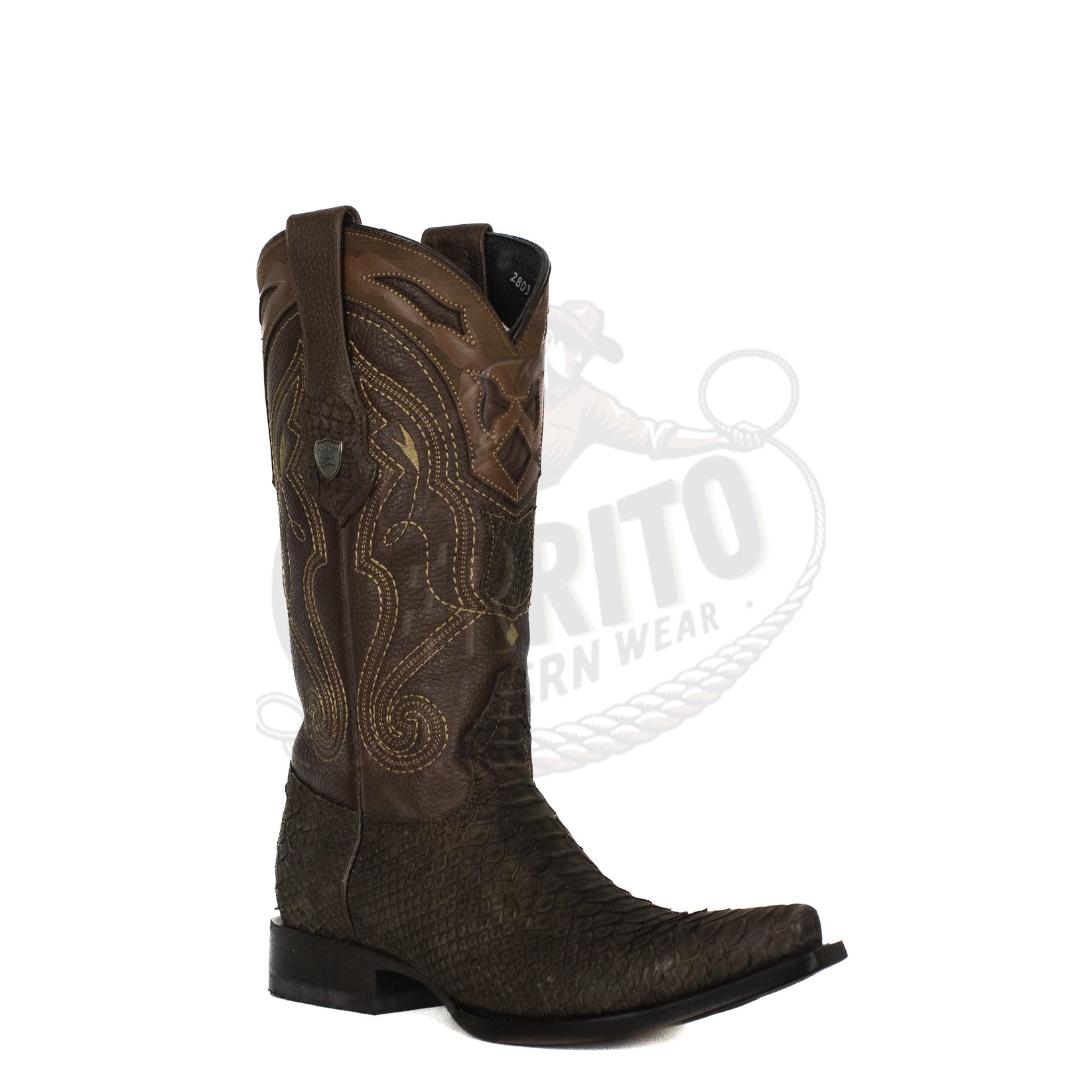 Wild West Men Nobuck Brown 94N5707 Python Snip Toe Boot