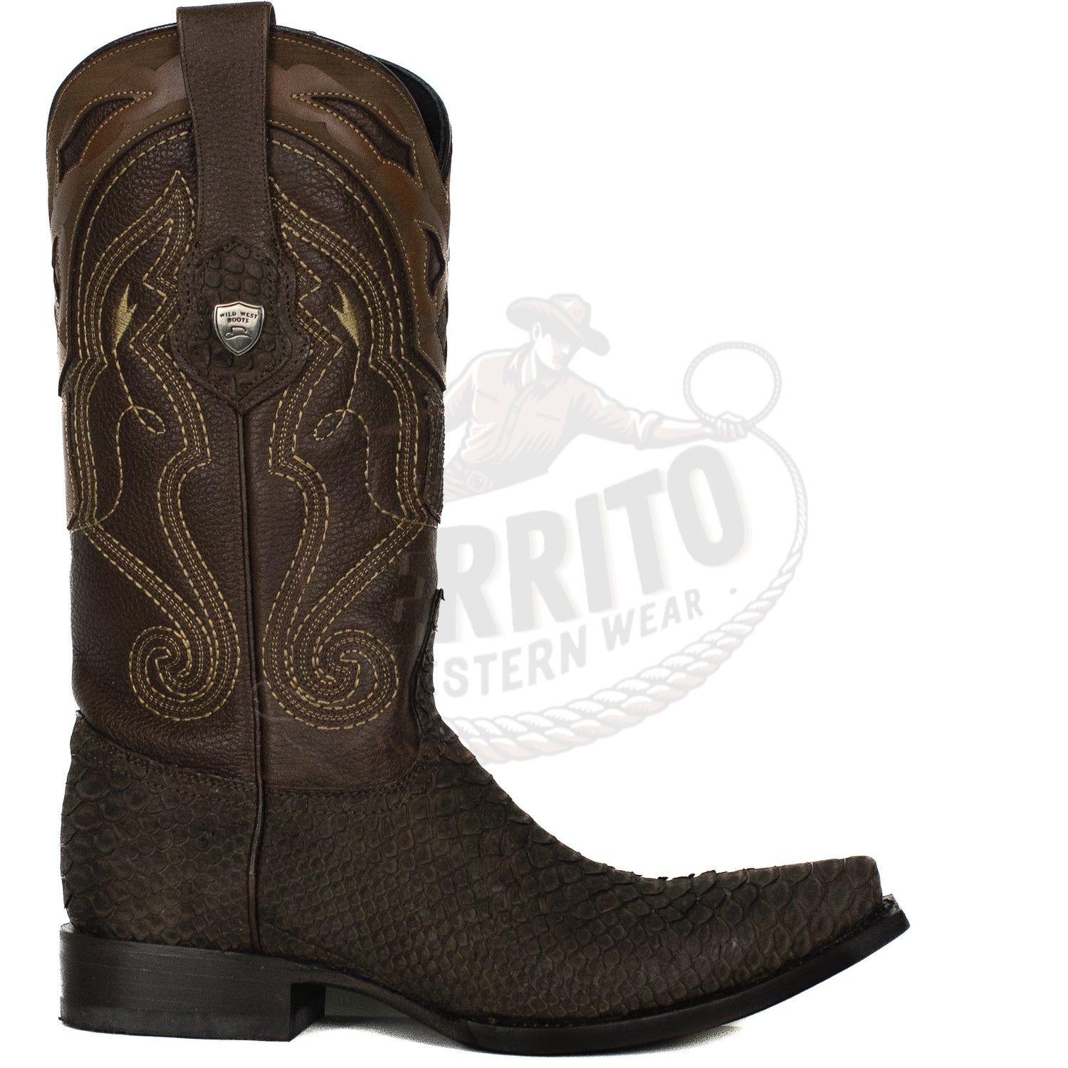 Wild West Men Nobuck Brown 94N5707 Python Snip Toe Boot