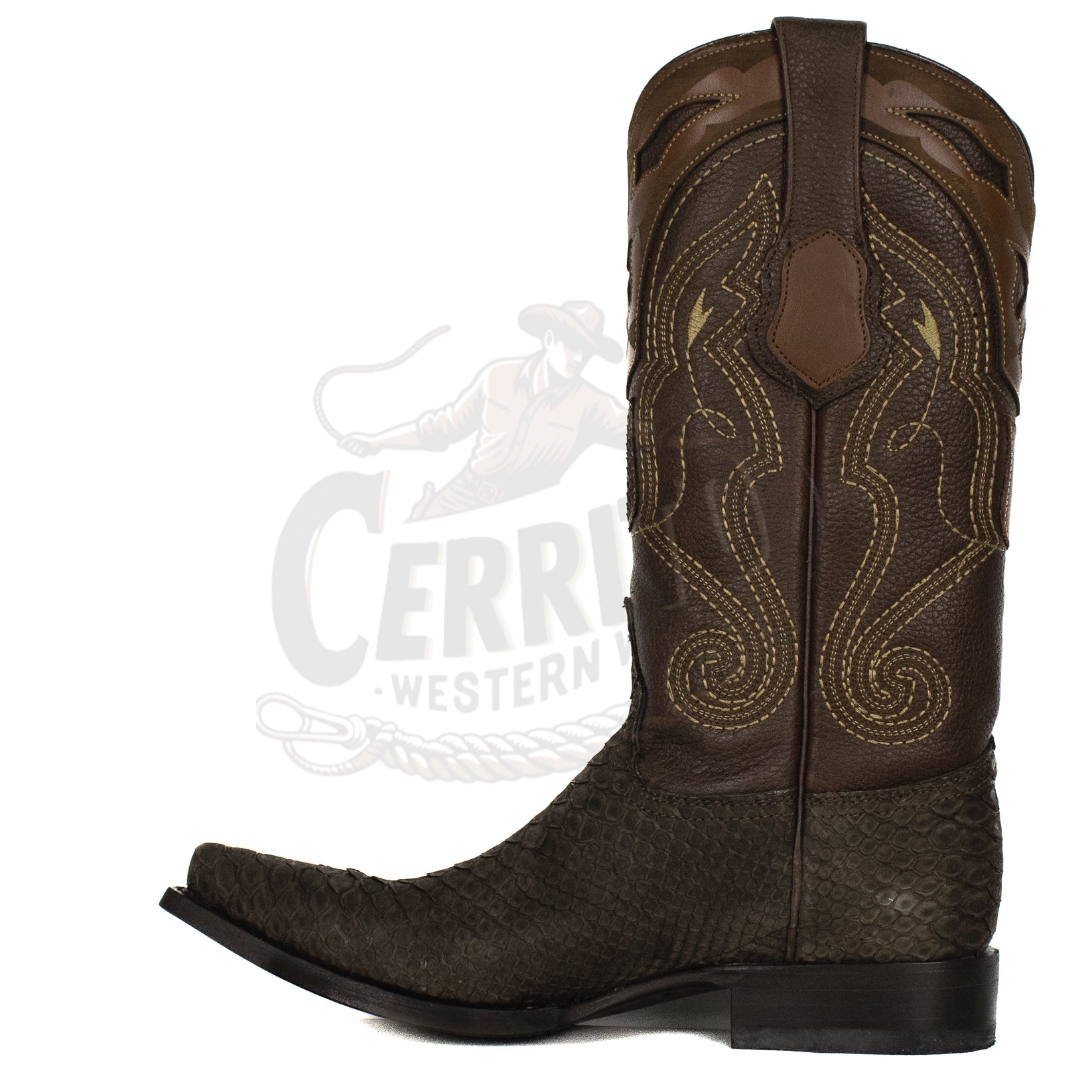 Wild West Men Nobuck Brown 94N5707 Python Snip Toe Boot