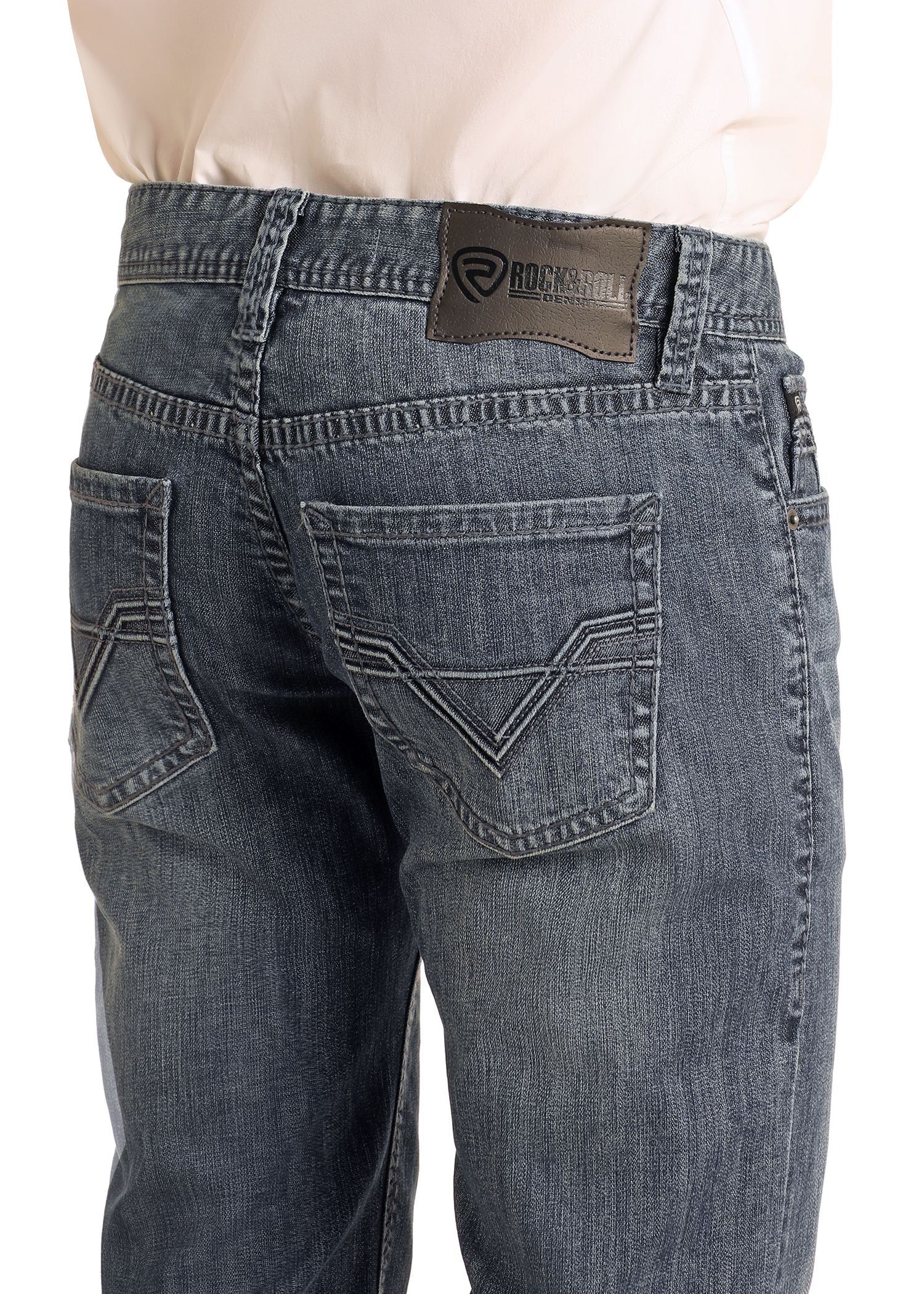 Rock &amp; Roll Men Regular Fit Raised Denim Pistol Straight Leg Jeans BM1PD06230