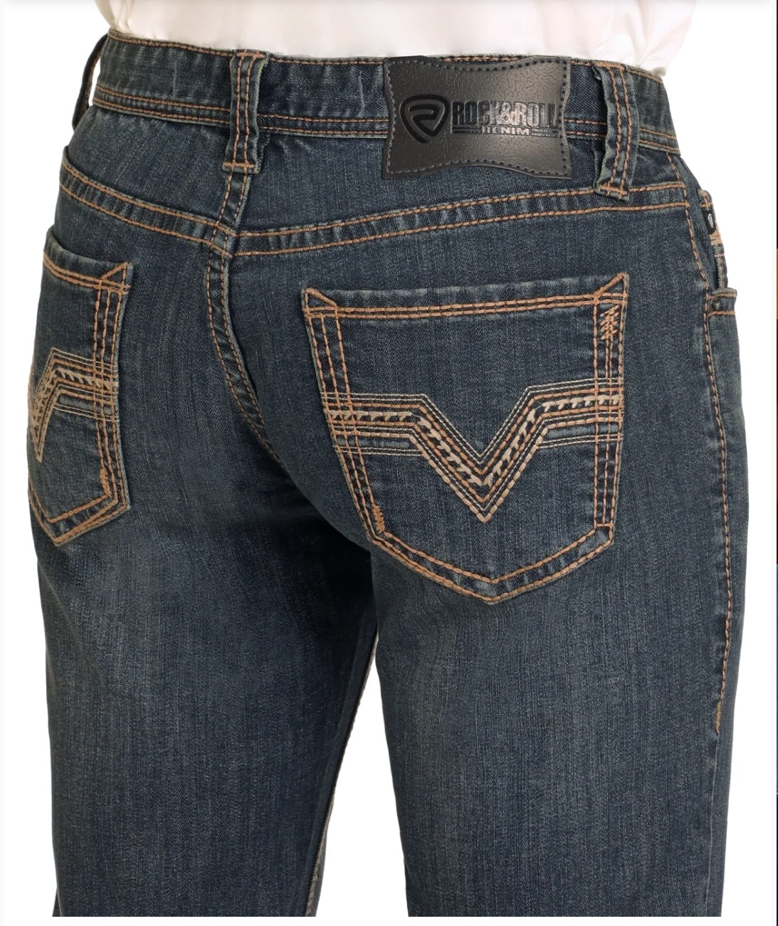 Rock &amp; Roll Men Slim Fit Thick Stitch Straight Leg Jeans BM1RD04824