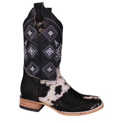 Agave Women Bulldog Full Black/White Cowhide Boot