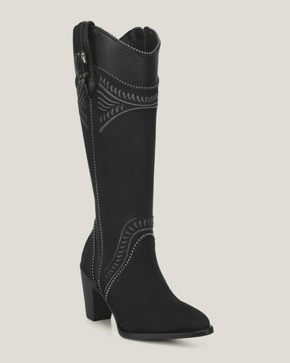 Cuadra Women Embroidery Suede Knee High Boot 3F82RS Black