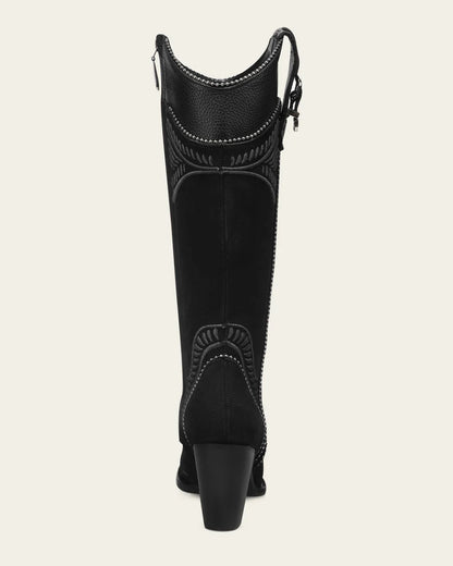Cuadra Women Embroidery Suede Knee High Boot 3F82RS Black