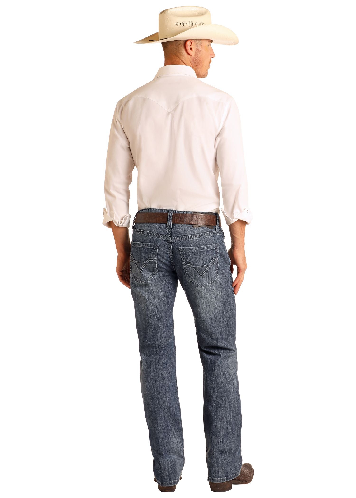 Rock &amp; Roll Men Regular Fit Raised Denim Pistol Straight Leg Jeans BM1PD06230
