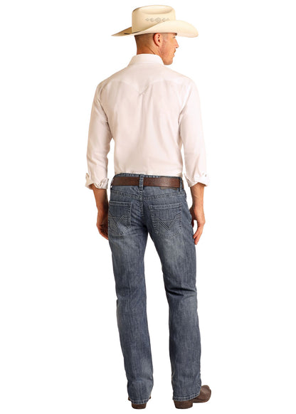 Rock &amp; Roll Men Regular Fit Raised Denim Pistol Straight Leg Jeans BM1PD06230