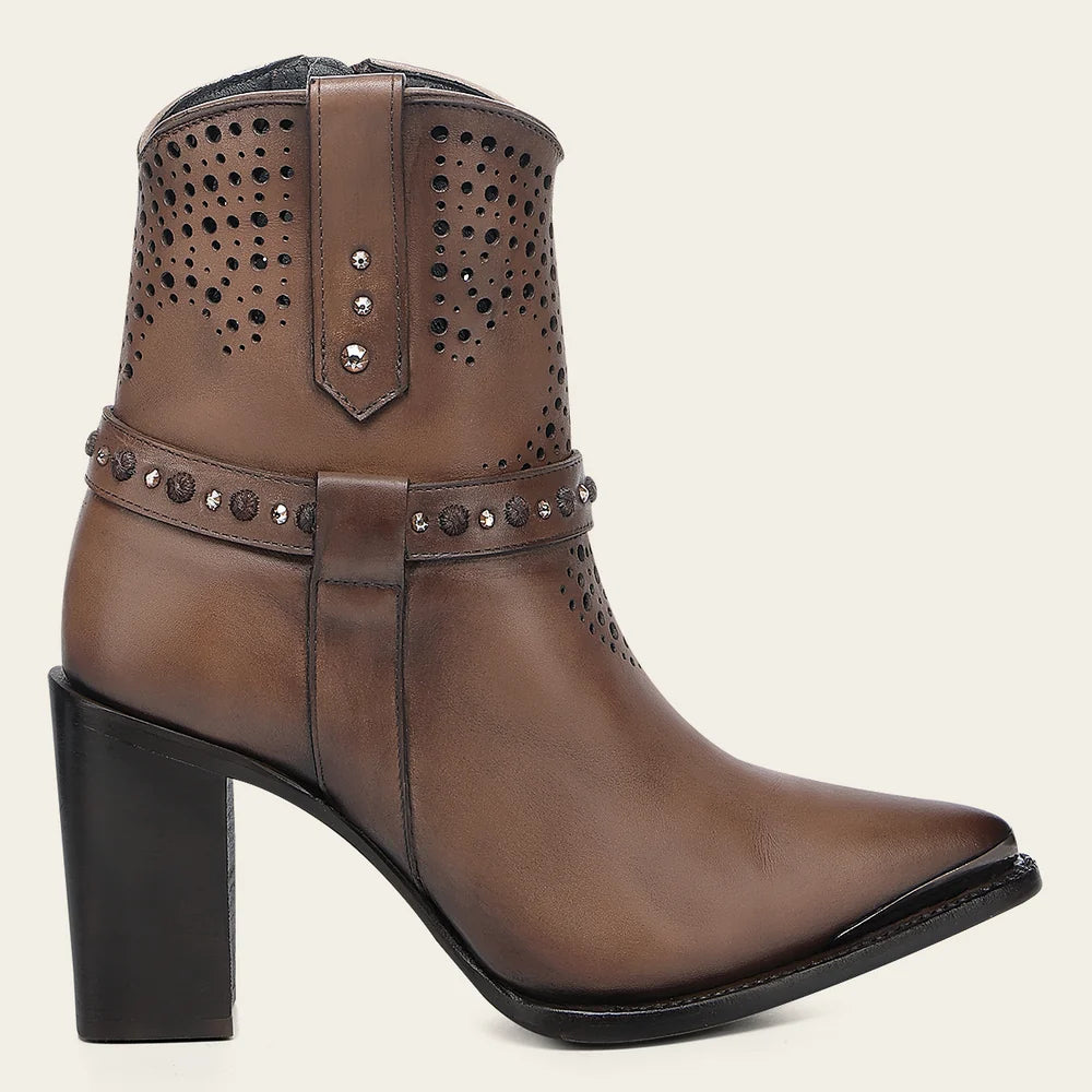 Cuadra Women Western Perforated Pointed Toe Bootie 4I18RS Brown