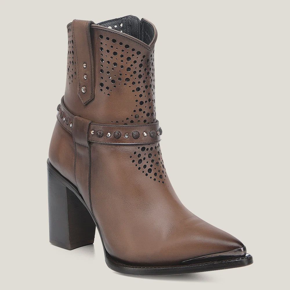 Cuadra Women Western Perforated Pointed Toe Bootie 4I18RS Brown