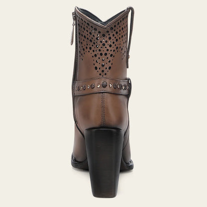 Cuadra Women Western Perforated Pointed Toe Bootie 4I18RS Brown