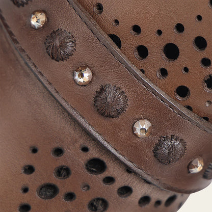 Cuadra Women Western Perforated Pointed Toe Bootie 4I18RS Brown
