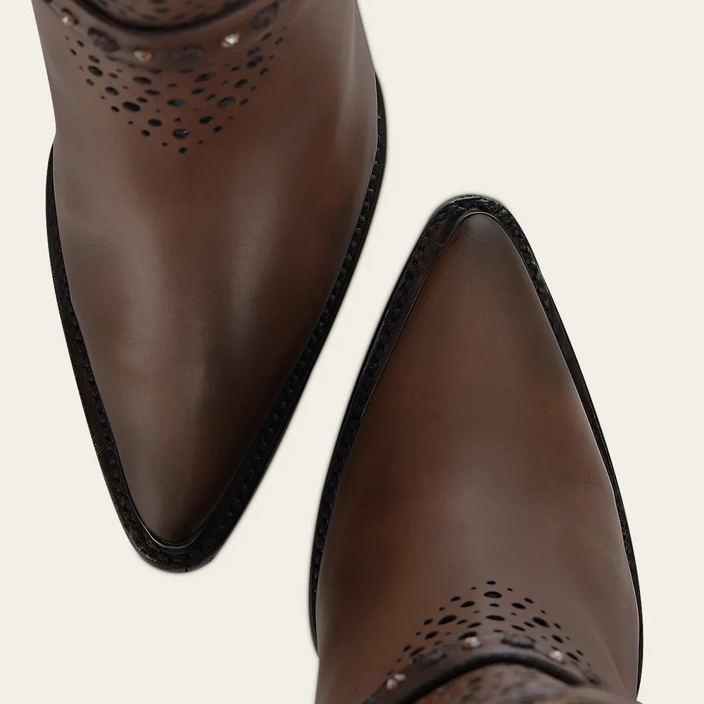 Cuadra Women Western Perforated Pointed Toe Bootie 4I18RS Brown