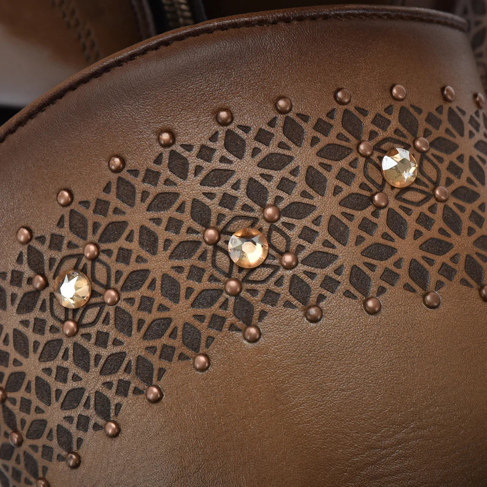 Cuadra WMN Perforated  Crystals Short Boot 4V02RS Crust Brown