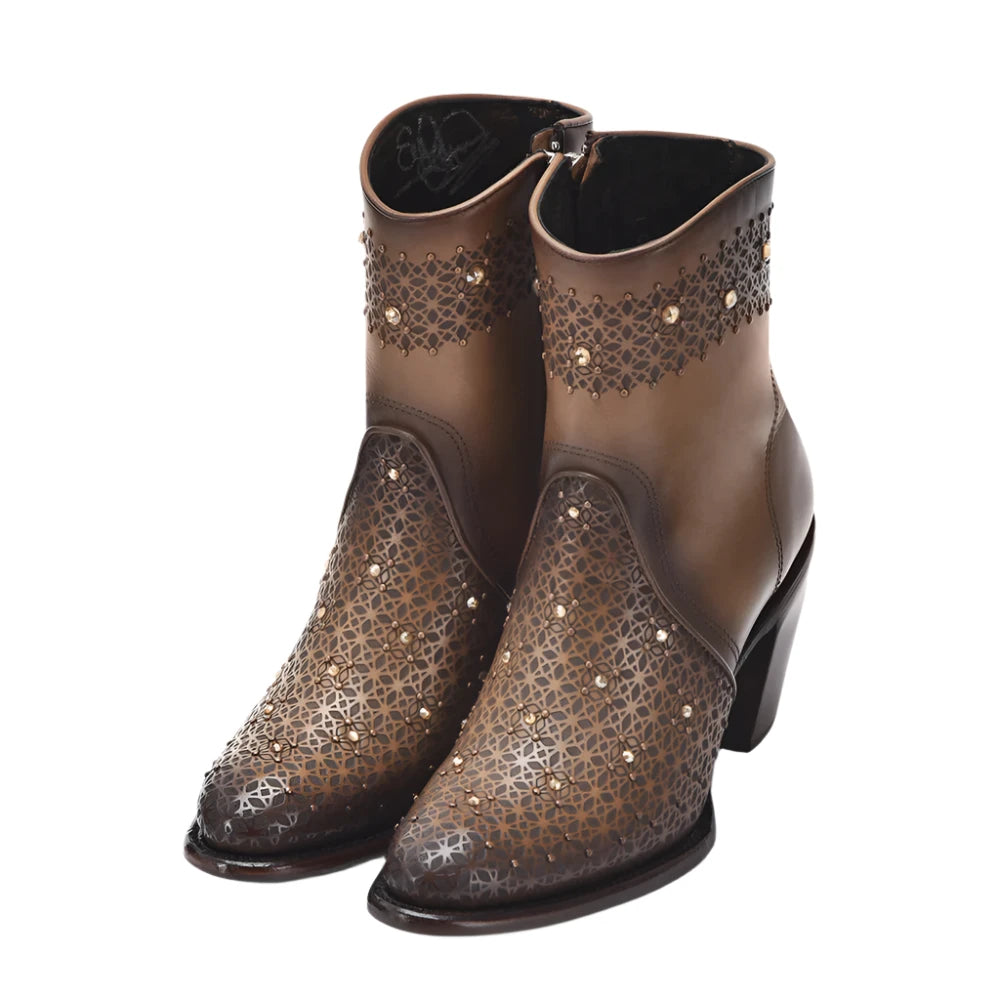 Cuadra WMN Perforated  Crystals Short Boot 4V02RS Crust Brown