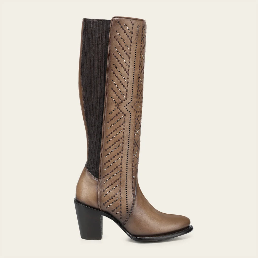 Cuadra Women Crystals Cowhide Knee-High Boot 4V24RS Almond