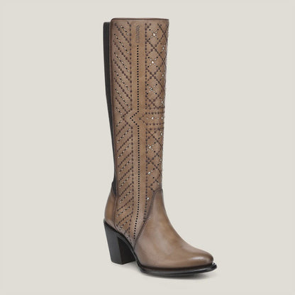 Cuadra Women Crystals Cowhide Knee-High Boot 4V24RS Almond